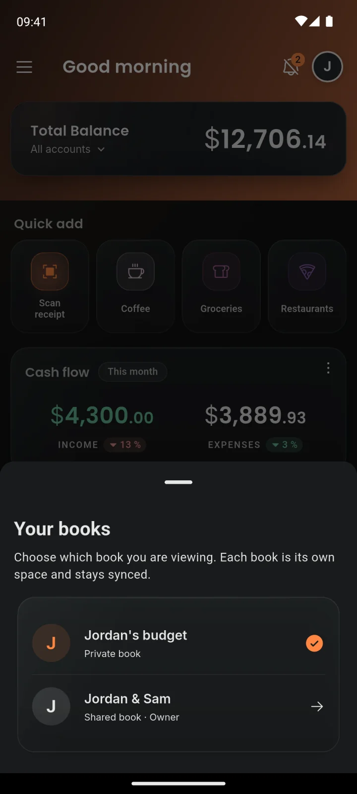 Book picker: a shared book for the household and a private book